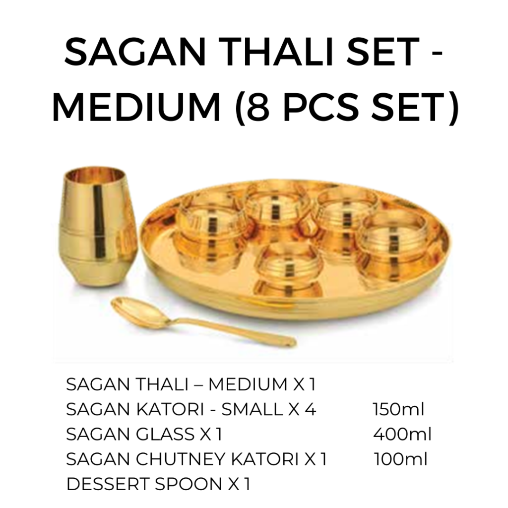 BRASS SAGAN THALI SET - MEDIUM ( 8 PCS SET )